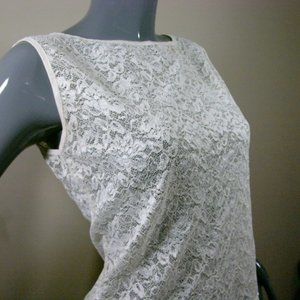 Ann Taylor Top Womens Sleeveless Lace Blouse Cream Floral - Size Small